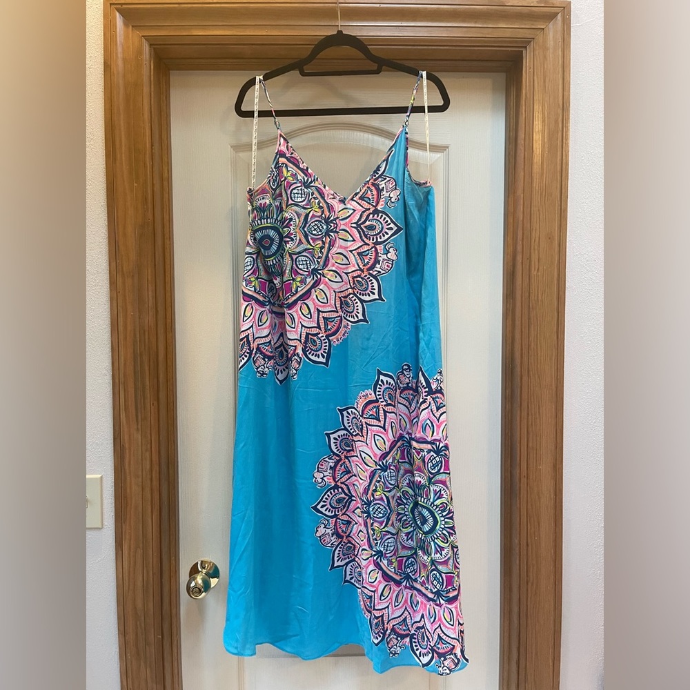 Lilly Pulitzer Rilee Midi Beach Dress Capri Teal Sunny Buns Engineered Floral